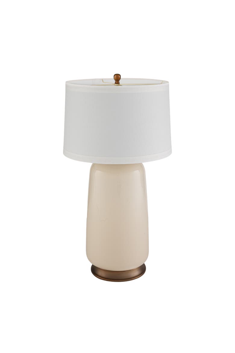 Ivory Glass Table Lamp with Linen Shade and Metal Base, Main, color, Ivory