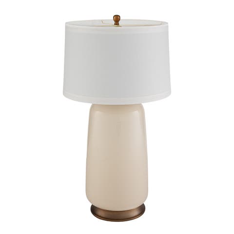 Ivory Glass Table Lamp with Linen Shade and Metal Base