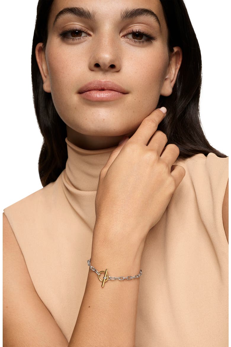 DY Madison® Toggle Chain Bracelet in Sterling Silver with 18K Yellow Gold, 3mm, Alternate, color, SILVER