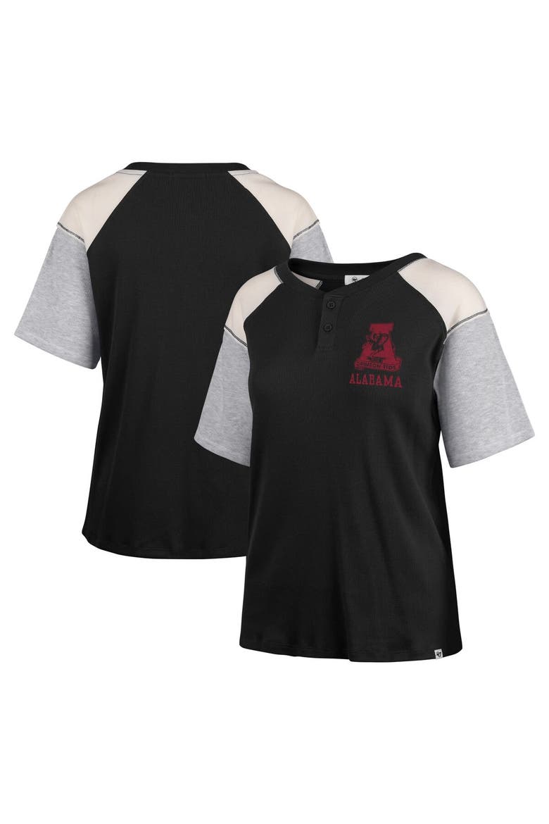 Women's '47 Black Alabama Crimson Tide Underline Harvey Colorblock Raglan Henley T-Shirt, Main, color, Black