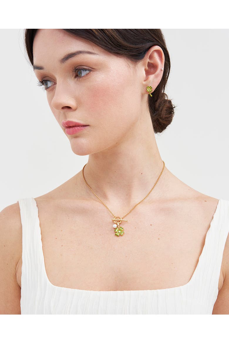 Lucky Clover & Pearl Toggle Necklace, Alternate, color, Gold