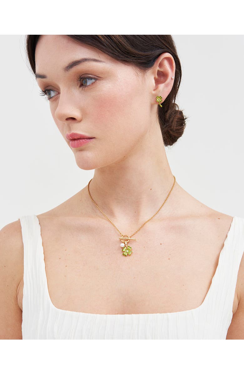 Fable England Lucky Clover & Pearl Toggle Necklace, Alternate, color, Gold
