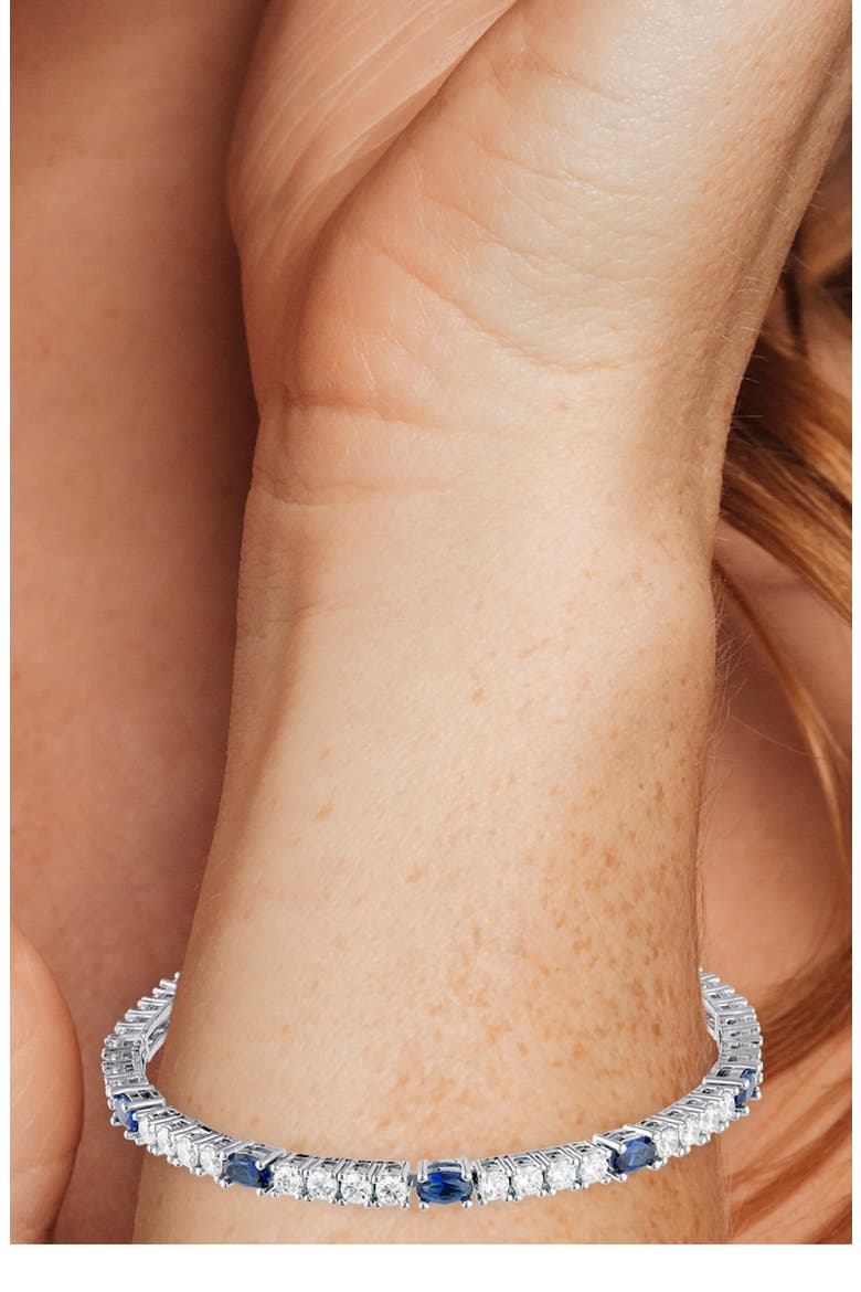 Round & Oval CZ Flex Bracelet, Alternate, color, BLUE/ SILVER