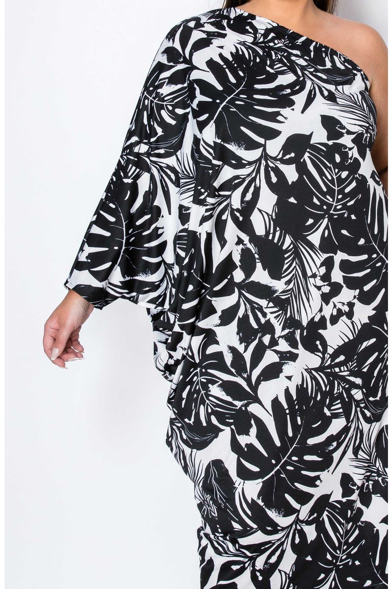 Selina One-Shoulder Midi Dress, Alternate, color, BLACK IVORY