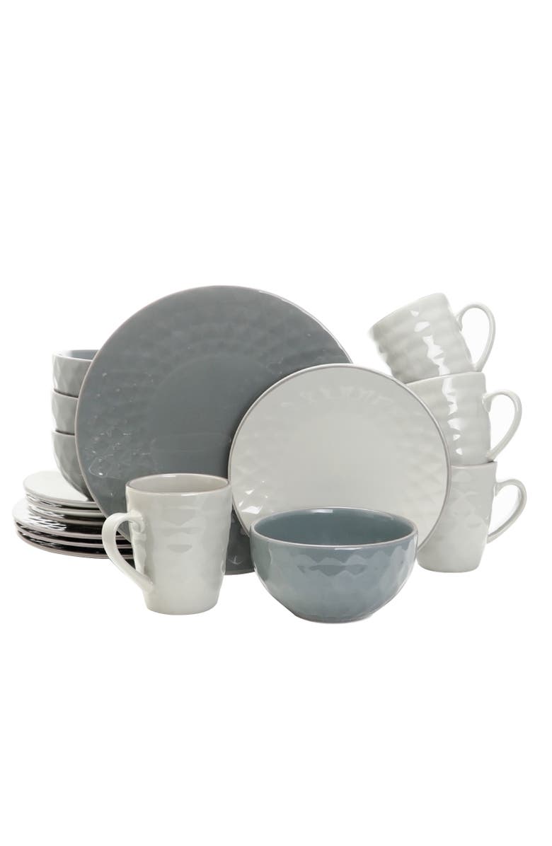 Elama Tahitian Pearl 16 Piece Stoneware Dinnerware Set, Main, color, White