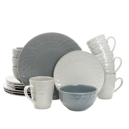 Elama Tahitian Pearl 16 Piece Stoneware Dinnerware Set In White