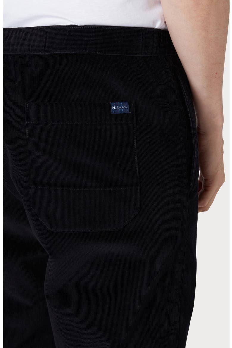 Flat Front Drawstring Cotton Stretch Corduroy Pants, Alternate, color, BLACK