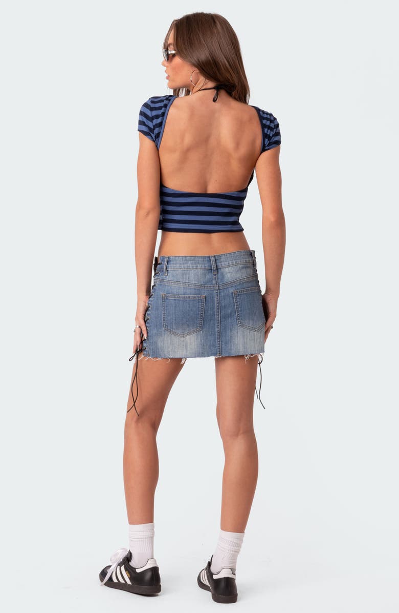 EDIKTED Blakely Open Back Crop T-Shirt, Alternate, color, Blue-And-Navy
