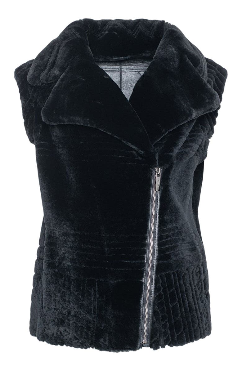 GORSKI Grooved Pattern Shearling Lamb Vest, Alternate, color, Black