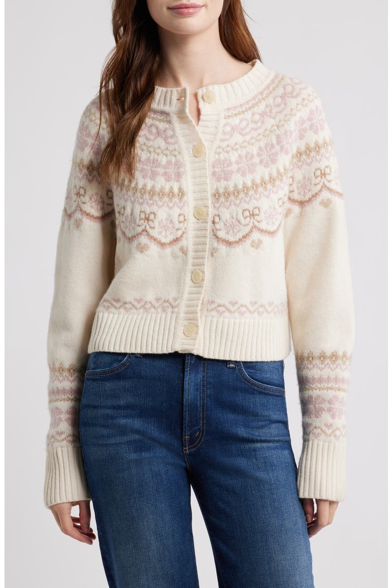 Shantae Fair Isle Merino Wool Cardigan, Main, color, PINK CHAMPAGNE