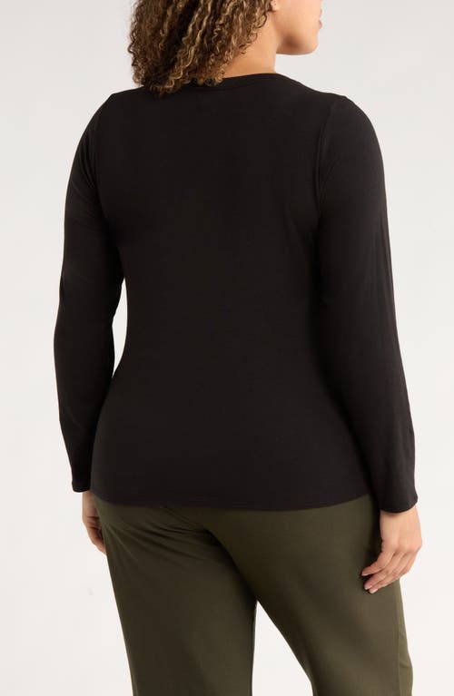 Eileen Fisher V-neck Long Sleeve T-shirt In Black