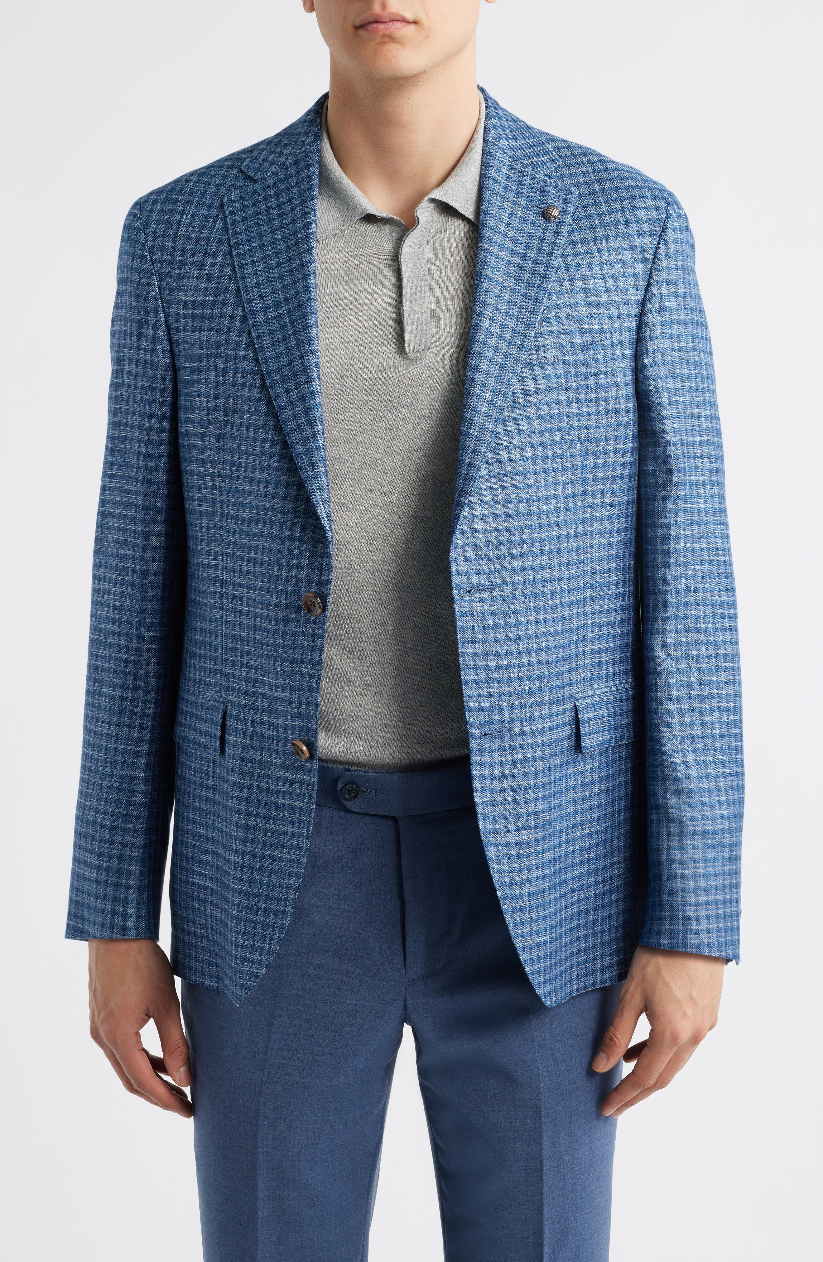 Midland Contemporary Fit Slub Blue Check Sport Coat