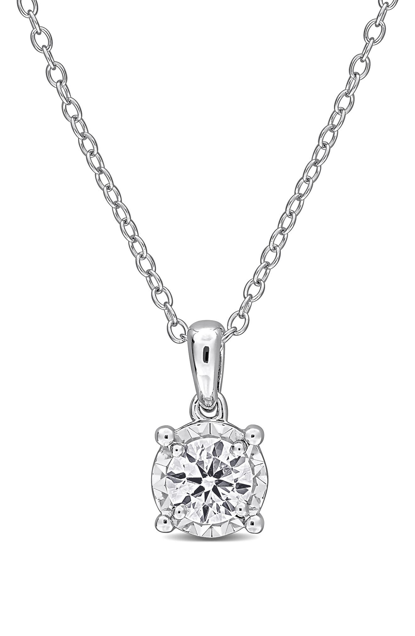 Created Forever Sterling Silver Round Lab Grown Diamond Pendant Necklace