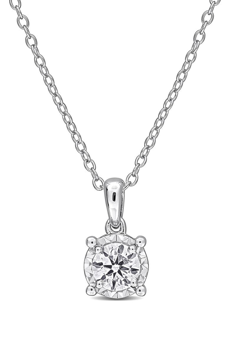 Created Forever Sterling Silver Round Lab Grown Diamond Pendant Necklace, Main, color, Silver