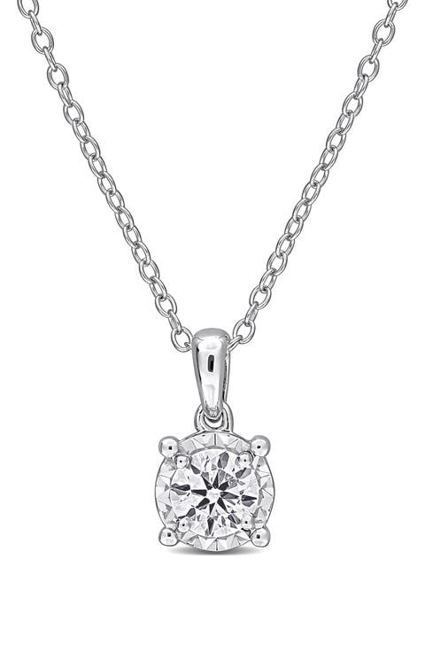 Sterling Silver Round Lab Grown Diamond Pendant Necklace