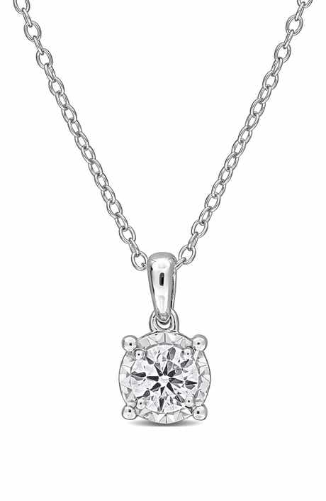 Created Forever Sterling Silver Round Lab Grown Diamond Pendant Necklace