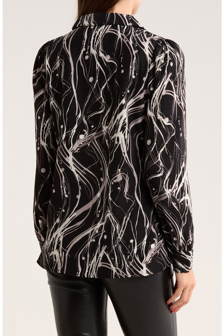 Ruched Front Button-Up Shirt, Alternate, color, BLACK