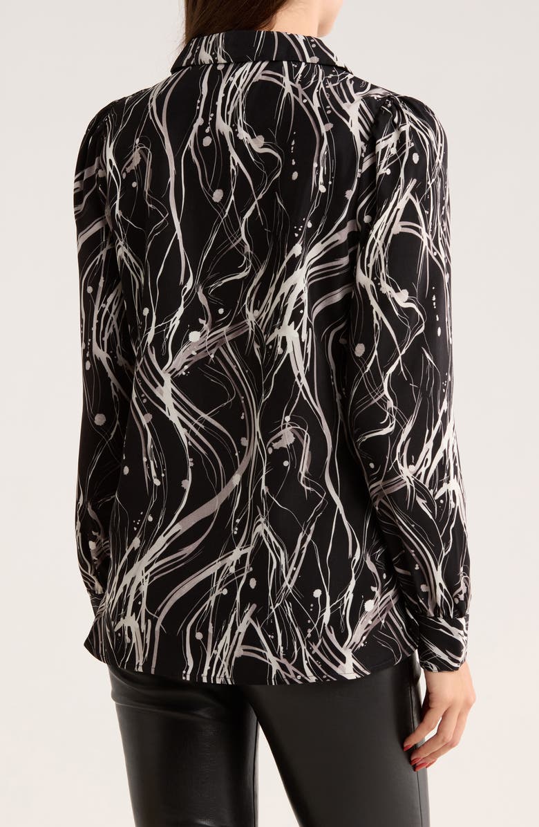 PATRIZIA LUCA Ruched Front Button-Up Shirt, Alternate, color, Black