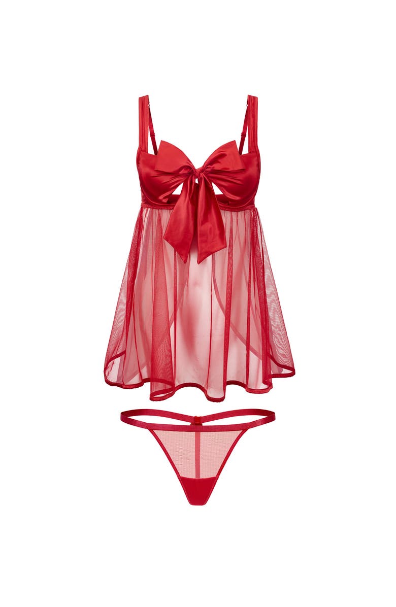 Adore Me Bessima Babydoll & G-String Set Lingerie, Alternate, color, Dark Red