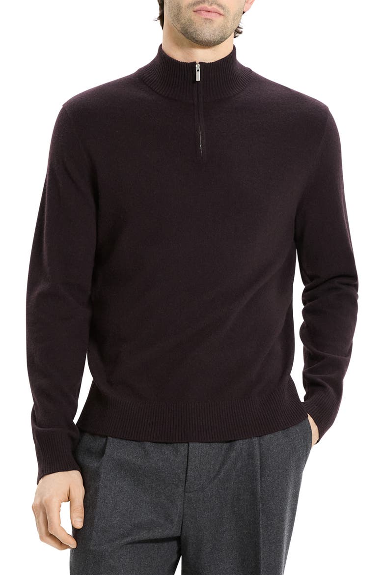 Hilles Quarter Zip Cashmere Sweater, Alternate, color, DEEP EGGPLANT