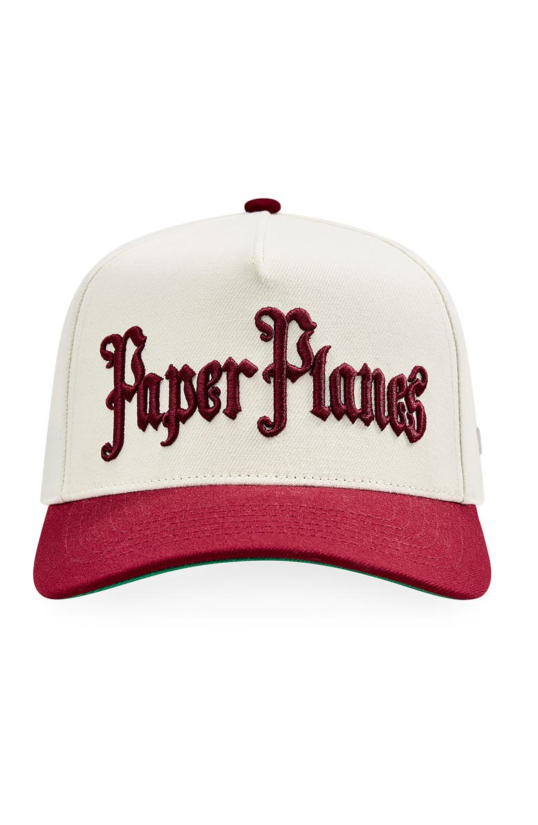 PAPER PLANES Old E A-Frame Snapback Baseball Cap, Alternate, color, Eggshell/ Burgundy