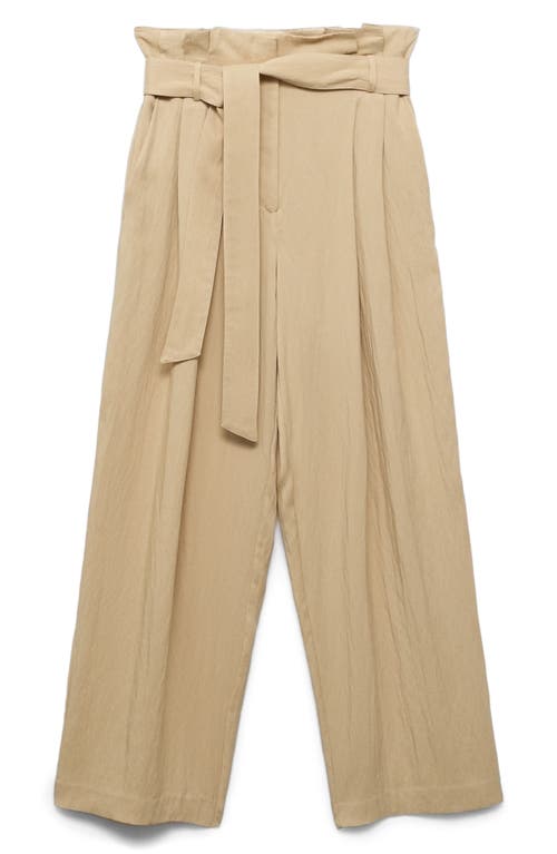 Mango Paperbag Trousers In Neutral
