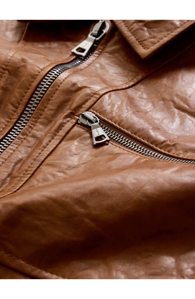 John Varvatos Crinkled Leather Jacket, Alternate, color, Hazelnut