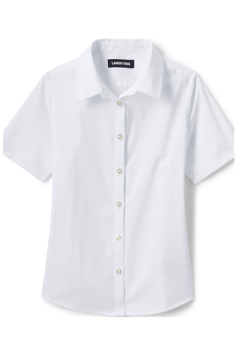 School Uniform Girls No Gape Short Sleeve Stretch Shirt, Main, color, Pearl White
