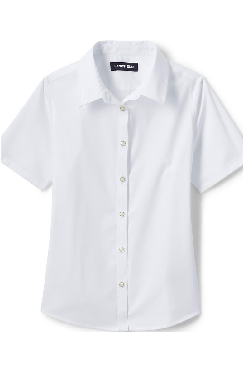 Lands' End School Uniform Girls No Gape Short Sleeve Stretch Shirt, Main, color, Pearl White