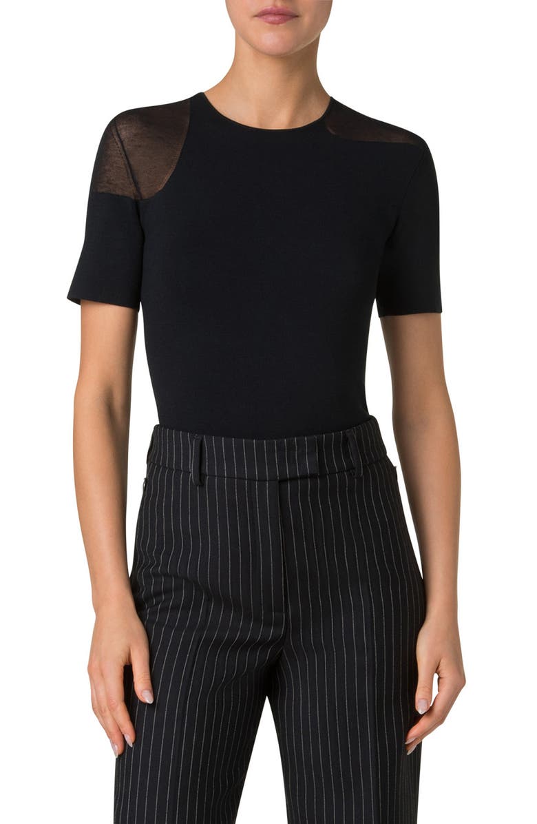 Akris Fitted Short Sleeve Round Neck Top, Main, color,