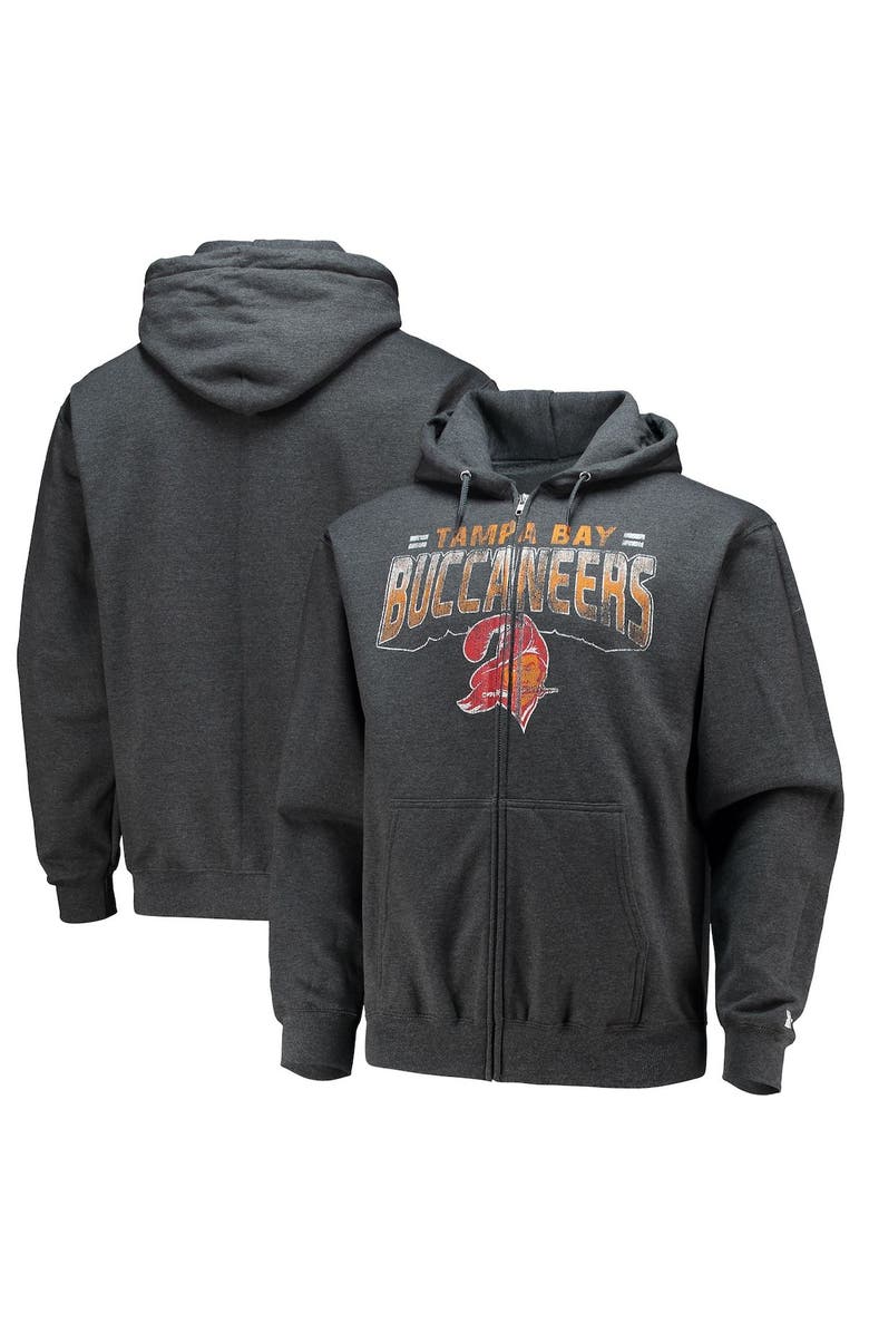 STARTER Men's Starter Heathered Charcoal Tampa Bay Buccaneers Throwback Perfect Season Full-Zip Hoodie, Main, color,