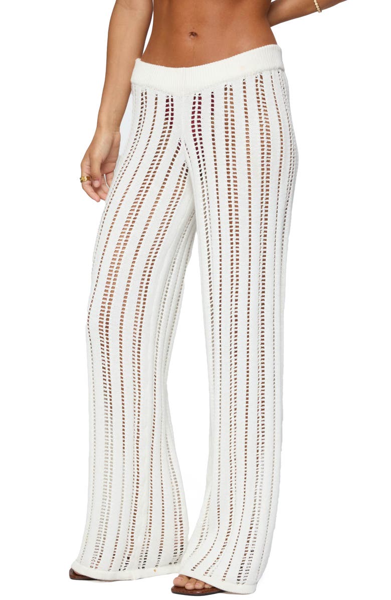 EDIKTED Echo Open Stitch Cover-Up Pants, Alternate, color, Cream