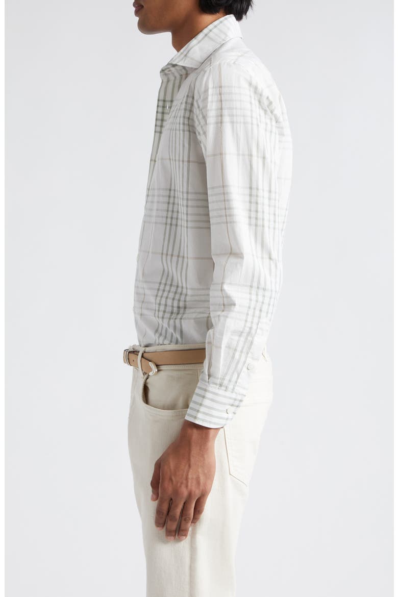 Check Cotton & Linen Button-Up Shirt, Alternate, color, WHITE AND GREEN
