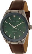 GEOFFREY BEENE Diamond Leather Strap Watch, 42mm