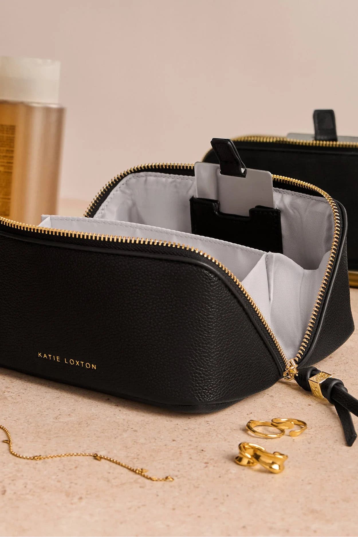 Fold-Out Mirror Makeup Bag in Black, Alternate, color, Black