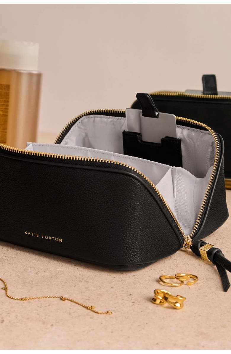 Katie Loxton Fold-Out Mirror Makeup Bag in Black, Alternate, color, Black