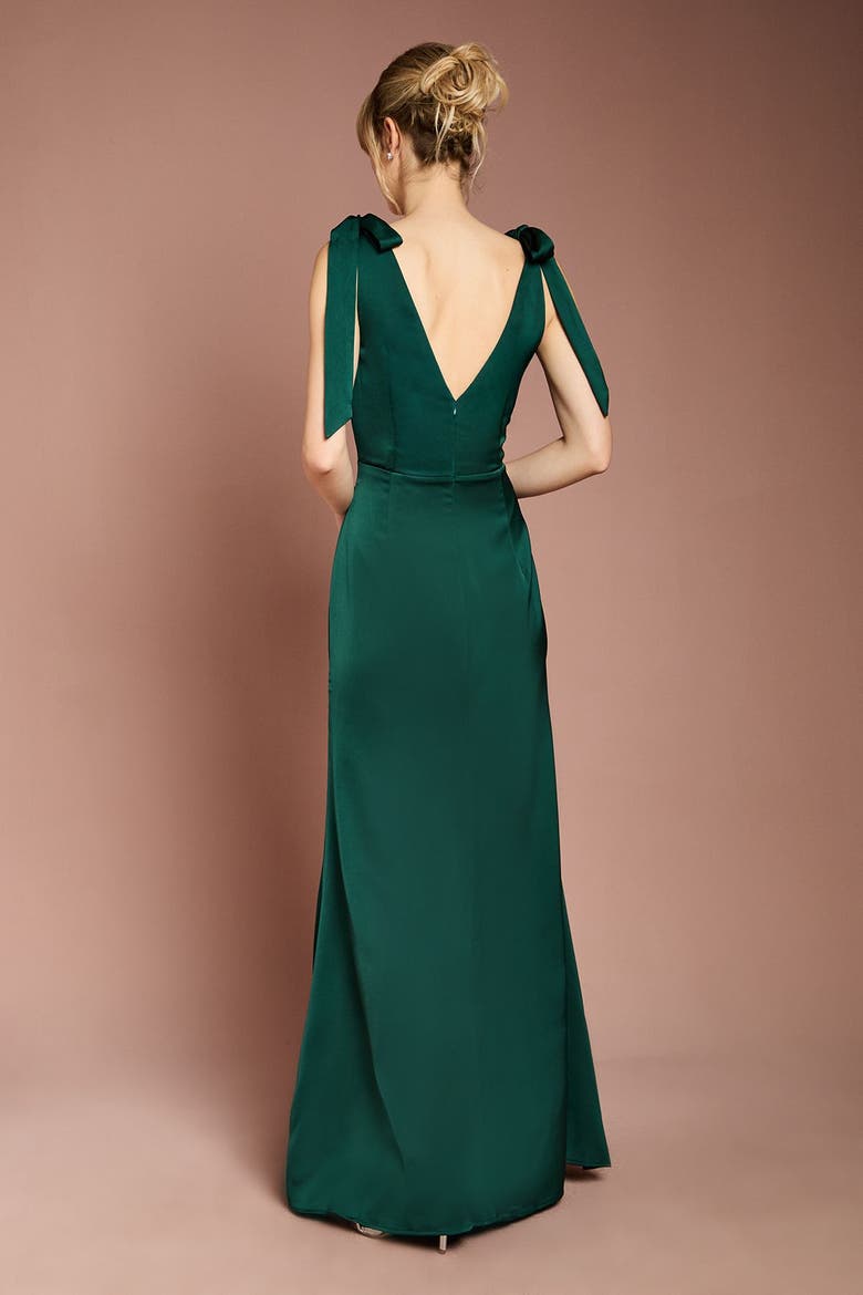 Satin Tie-Shoulder Maxi Dress, Alternate, color, Emerald