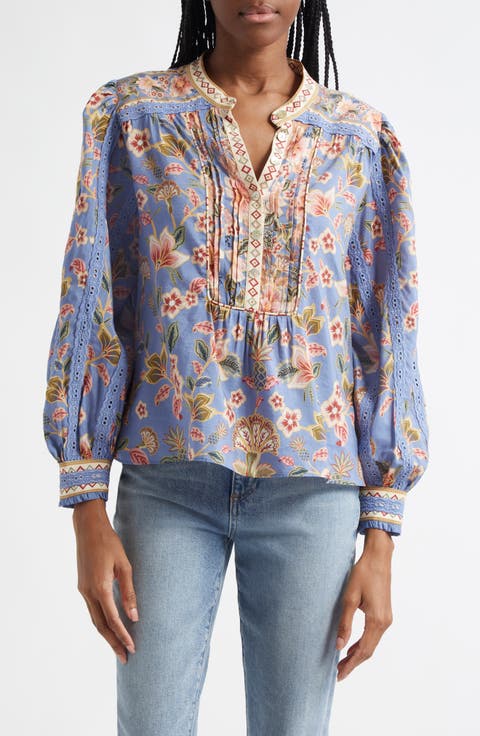 Super Bloom Tapestry Cotton Blend Top