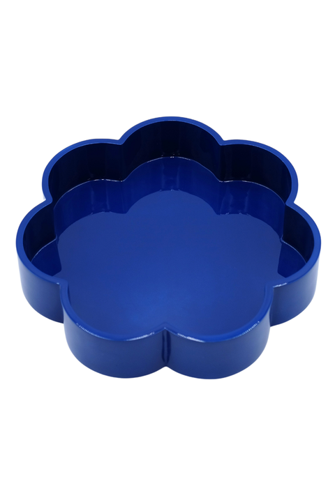 Cobalt Blue Flower-Shaped Lacquerware Tray