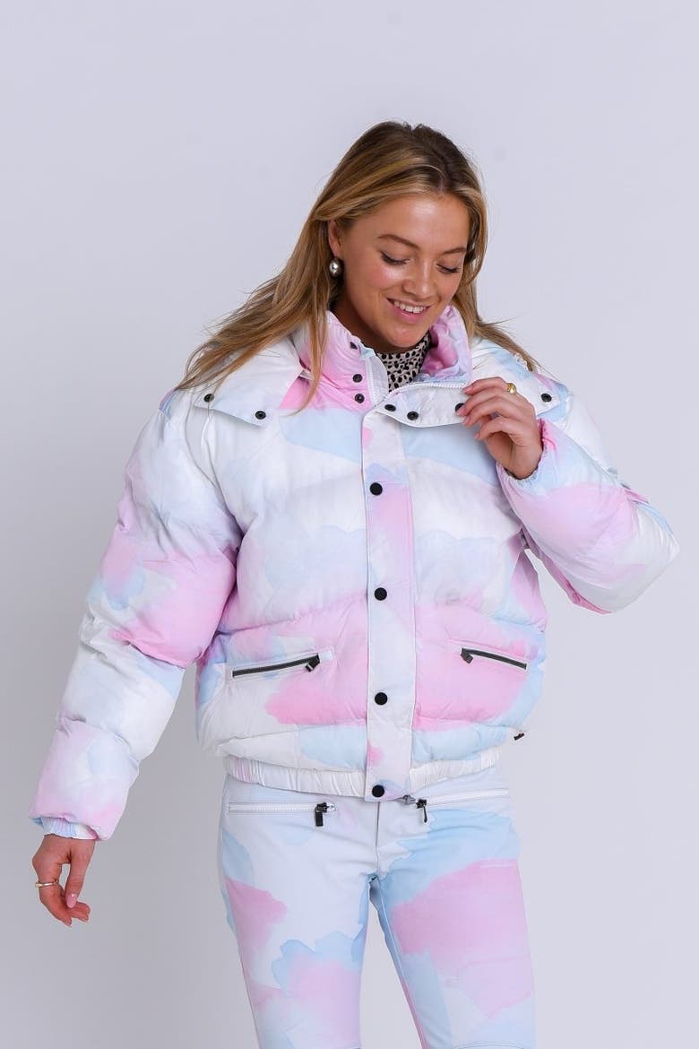 Chic Puffer Jacket Watercolour, Alternate, color, Pink, Multicolor