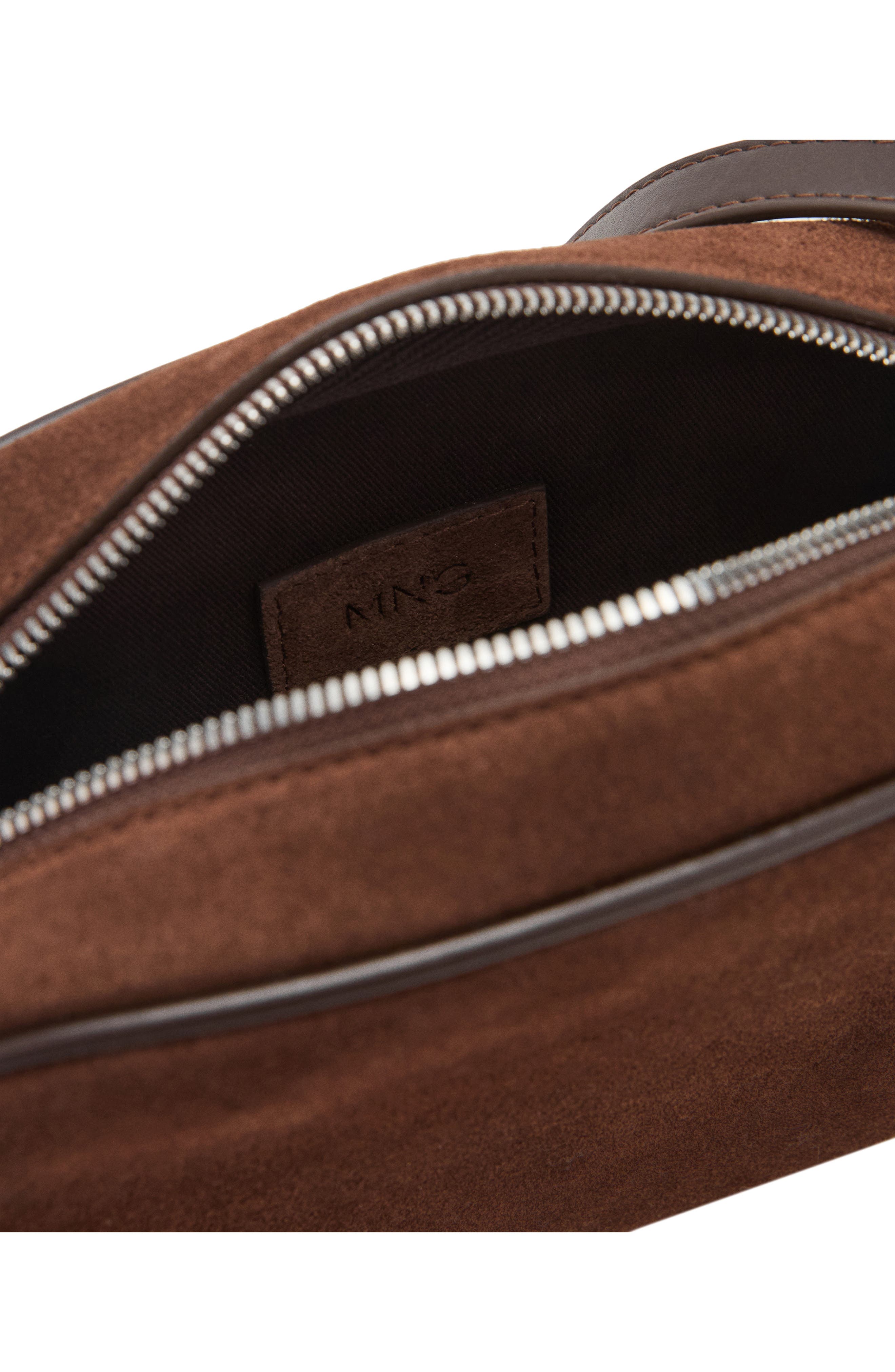 MANGO Suede Shoulder Bag, Alternate, color, Chocolate
