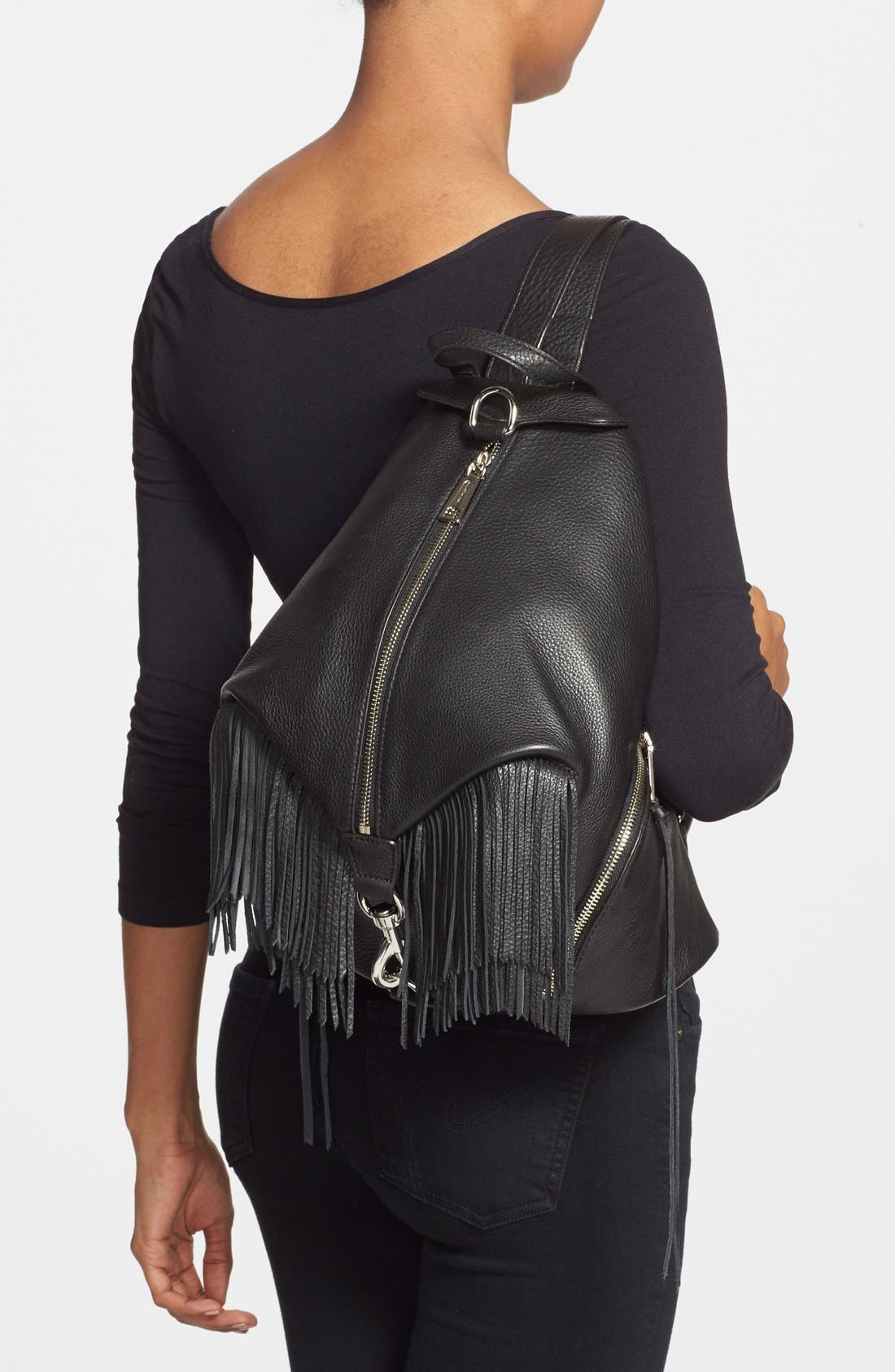 'Julian' Backpack with Fringe, Alternate, color, BLACK