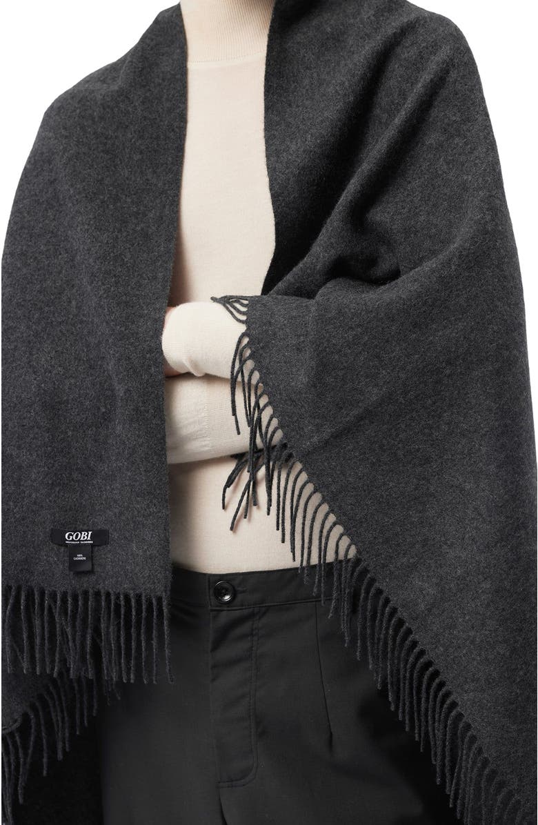 GOBI Mongolian Cashmere Medium Fringe Blanket, Alternate, color, Charcoal