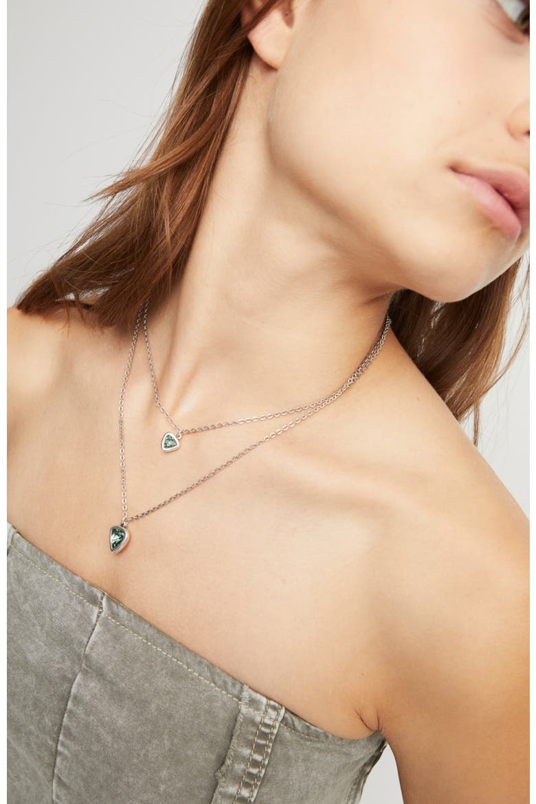 Green Triangle Pendant Necklace, Alternate, color, Silver