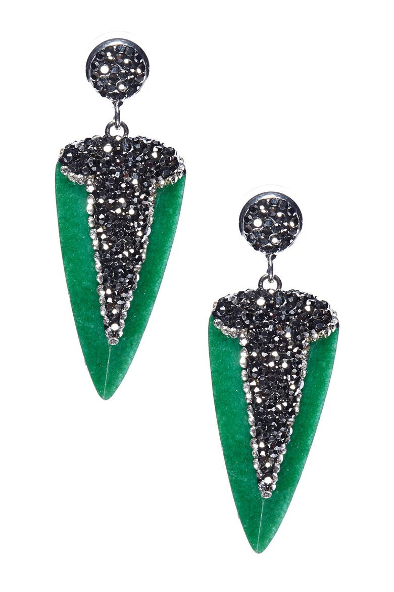 Fearless Dagger Stone Pave Crystals & Hematite Earrings, Main, color, GREEN