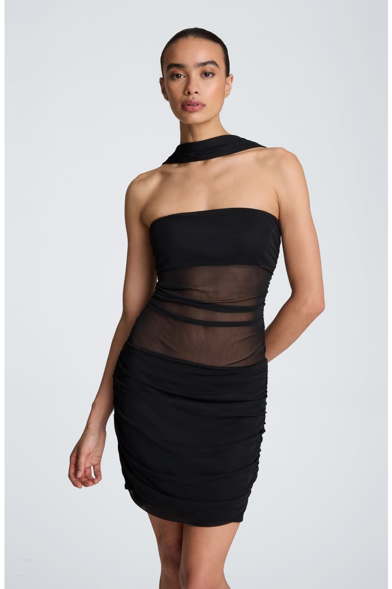 Scarf Strap Illusion Lace Minidress, Alternate, color, BLACK