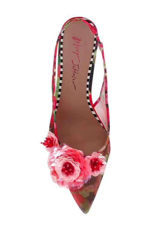Betsey Johnson Audree Pointed Toe Slingback Pump In Red/green Floral