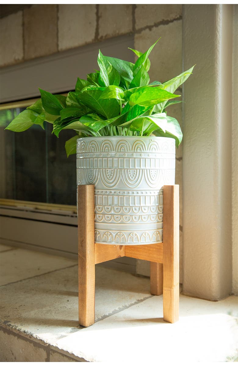 FLORA BUNDA 10" & 8" Aqueduct Ceramic Planter on Wood Stand - Set of 2, Alternate, color,