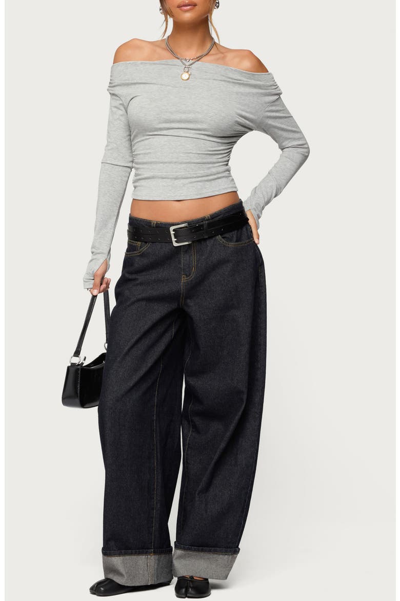 Milane Ruched Off the Shoulder Crop Top, Alternate, color, GRAY-MELANGE