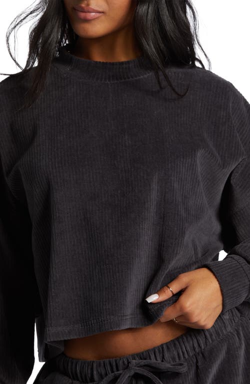Shop Billabong Sweet Sun Ribbed Velour Sweatshirt In Black Sands